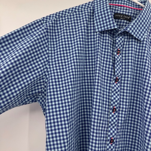 Jared Lang Shirt Men 3XL Blue Check Long Sleeve Button Up Lightweight Cotton - Picture 3 of 12
